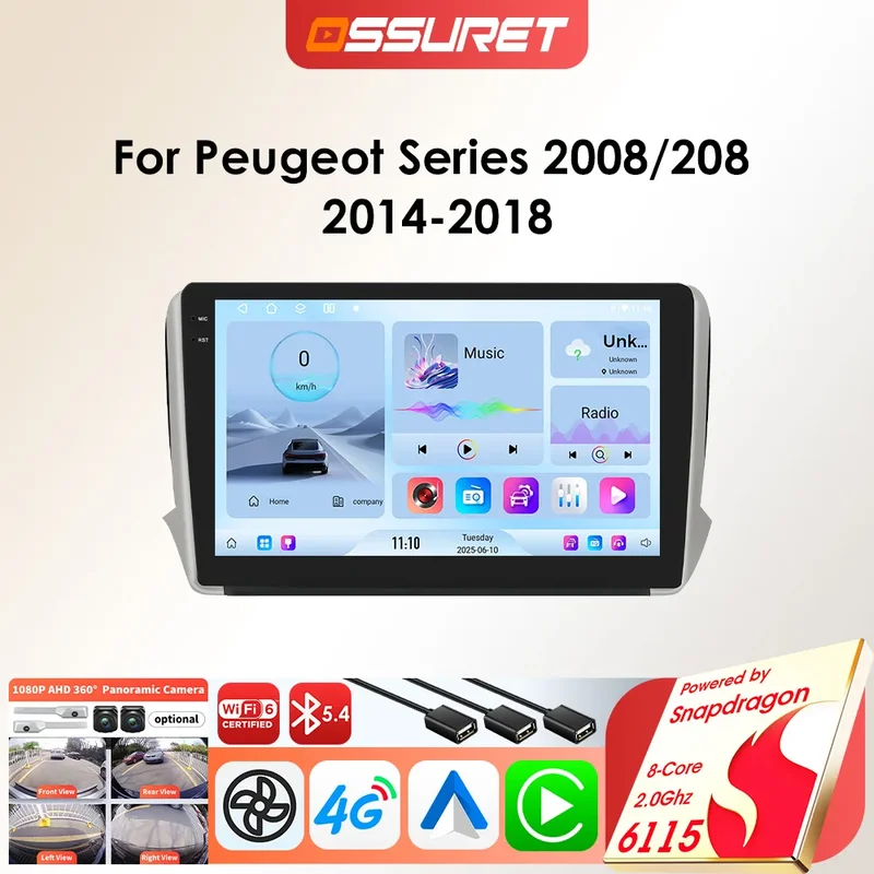 AliExpress - OSSURET Android-Autoradio-GPS-Player für Peugeot 208 2008 CC 2012–2018 Carplay Auto GPS 2DIN Auto Multimedia von Snapdragon 6115