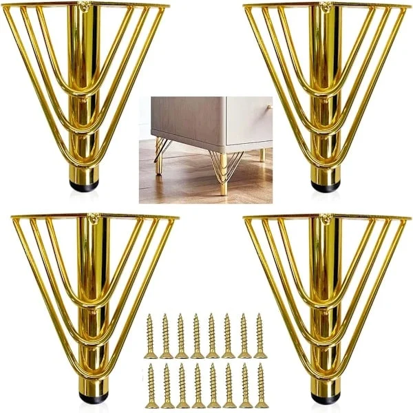 Gold Metal Furniture Legs, 15cm Modern Replacement Sofa Legs for Coffee Table, TV Stand, Bathroom Cabinet with Screws+Floor Protectors+Non-slip 