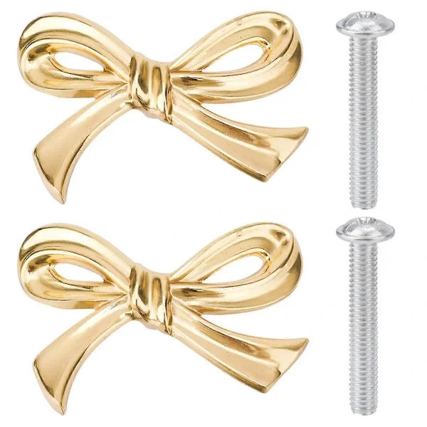 2 st Guld Mässing Rosett Knoppar för Byrå, Vintage Rosett Form Lådhandtag