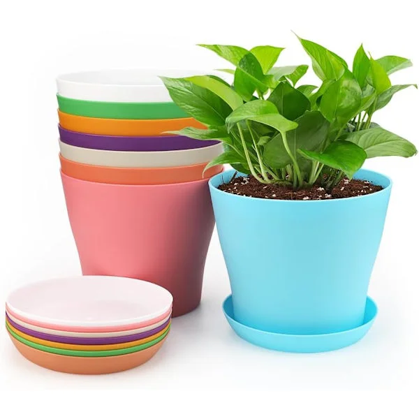 8 stk. 10 cm plastik blomsterpotter, små, indendørs og udendørs potteskjuler, blomst