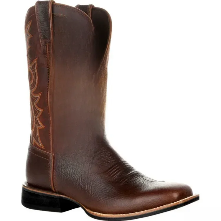 AliExpress - Bottes de moto en cuir PU mi-mollet pour hommes, bottes de cow-boy occidentales, totem temporel, chaussures de conception rétro, 