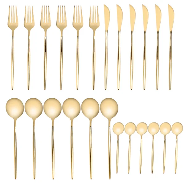 24 Pieces Gold Cutlery Set Knife Fork Spoon Stainless Steel Flatware for Home Party Wedding Banquets