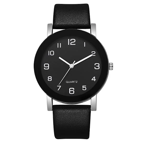 Klassisk digital svart urtavla klocka PU quartz klocka enkel avslappnad herr- och damklocka svart Herr