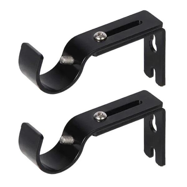 2 Pcs Curtain Rod Brackets Iron Hard Sturdy Stable Stainless Adjustable Length Coated Wide Use Great Hardness Curtain Rod Holder for (FMY) Black