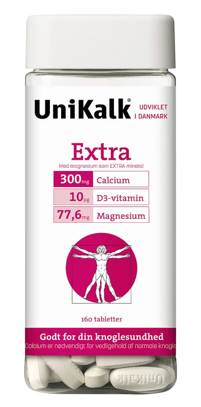 Unikalk Extra - Kalk 300 mg, Magnesium 77,6 μg og D-vitamin 10 μg 160 tabl, Helse & Madvarer, Mineraler, Kalk