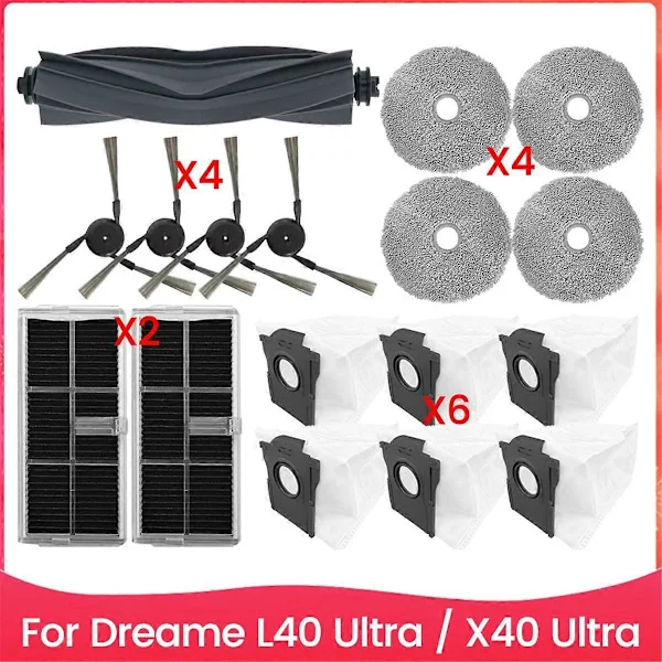 För Dreame X40 Ultra/L40 Ultra/X40 Pro Dammsugare Reservdelar Huvudborste Sidoborste Hepa Filter Mopp Trasa