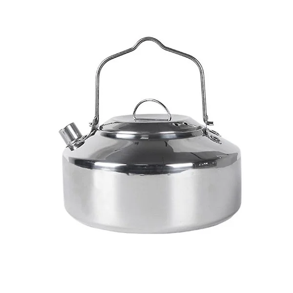 Utomhus Vattenkokare i Rostfritt Stål med Låsbart Handtag Camping Hängande Gryta Portabel Kaffekanna Picknick Köksredskap 1L (Silver)