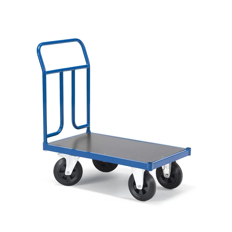 Plattformvogn, 1 rørgavl, L900 B500 mm, 500 kg, massivgummihjul, med brems