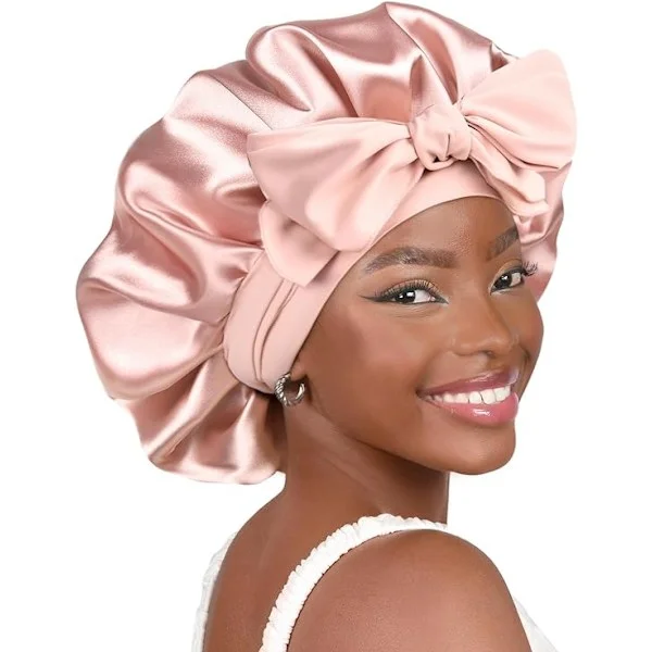 YANIBEST Satin Bonnet Silke Bonnet til Sovning Dobbeltlag Satinforet Hårhætte med Bindebånd Bonnets til Kvinder