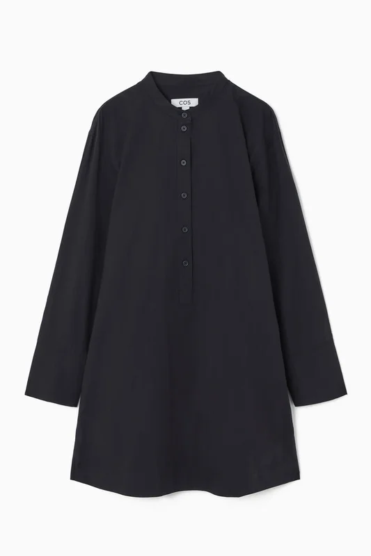 COS Women's Collarless Mini Shirt Dress in Blue