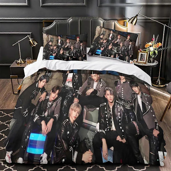 Stray Kids Påslakan Barn Vuxen Sängkläder Set Stray Kids Påslakan, Mjuk Dragkedja med Örngott Kingx 135*200 CM