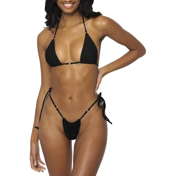 OUJ Dame Halter String Bikini Sæt Sexet Trusse Cheeky Todelt Badedragt Ensfarvet Badetøj