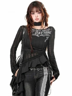 Asymmetrical top with ruffle hem