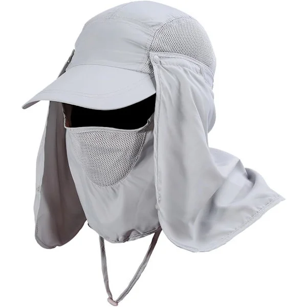 Avtakbar solskjermhatt Full Face Cap Anti UV Full Protection Face Neck Pustende Hurtigtørkende for utendørs fiske Fotturer (Farge: Grå)