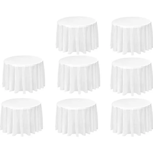 Runde duker, 8 stk, 213 cm, hvite engangsbordduker, vanntette runde duker i PEVA-plast, HVIT DUK