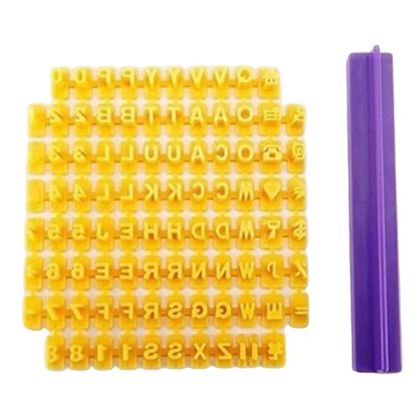 Alfabetet Fondant Kakeform Alfabetet Tall & Symboler DIY Embosser Cutter for Cookie & Kake Dekorering(Gul)