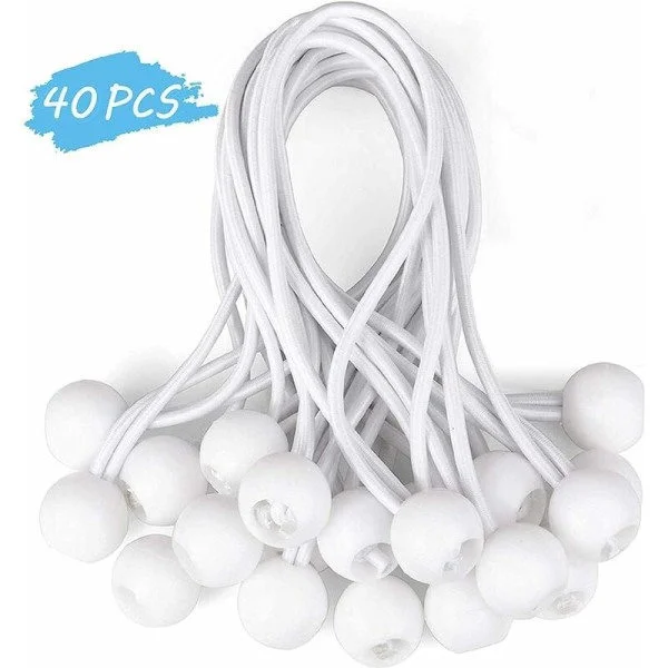 IC 40 stk Tarp Bungee Ball Bungee Elastisk Gummi Bungee Line til Banner, Tarp, Pavillon, Telt, Gardiner Forlængelsessele, Tarp Holder Hvid 15cm