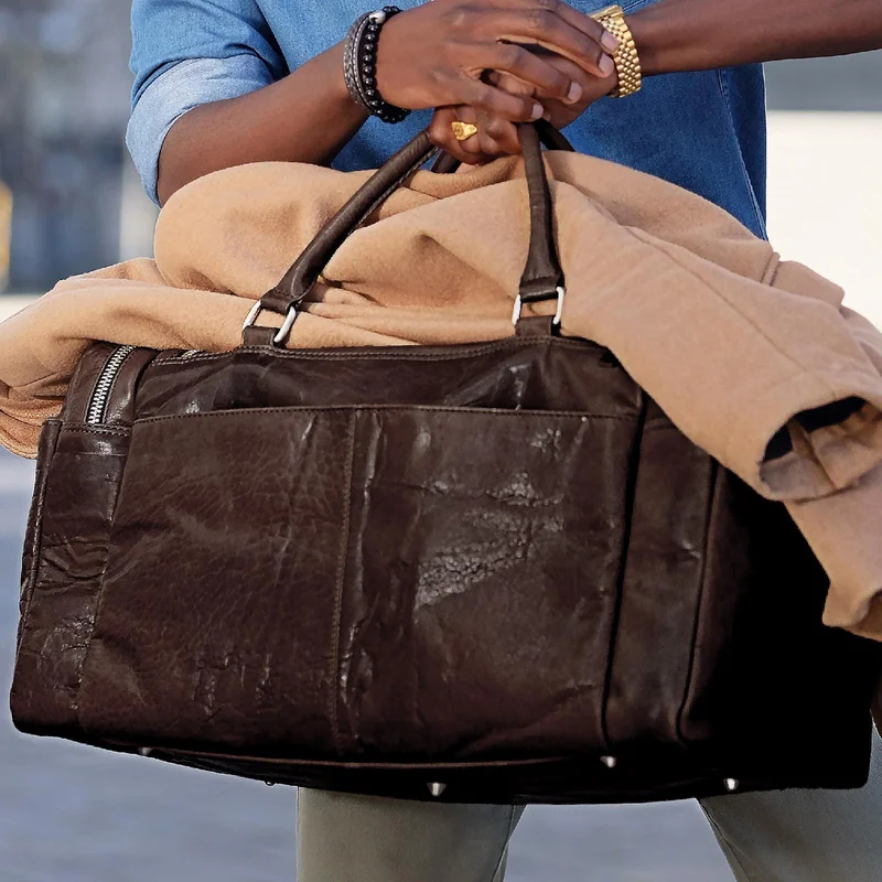 Borsa da viaggio Montreal in pelle marrone scuro per uomini - Borse in pelle