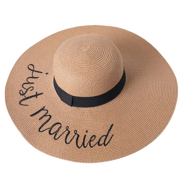 Women Floppy Hat Straw Hat Wide Brim Sun Hat Breathable (Just Married)