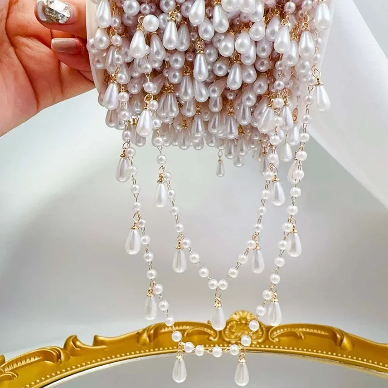 AliExpress - 0,5 m 1 m Imitationsperle Wassertropfen Anhänger Perlenkette Kunststoffperlen Kupferketten für DIY Halskette Kleidung Schmuckherstellung