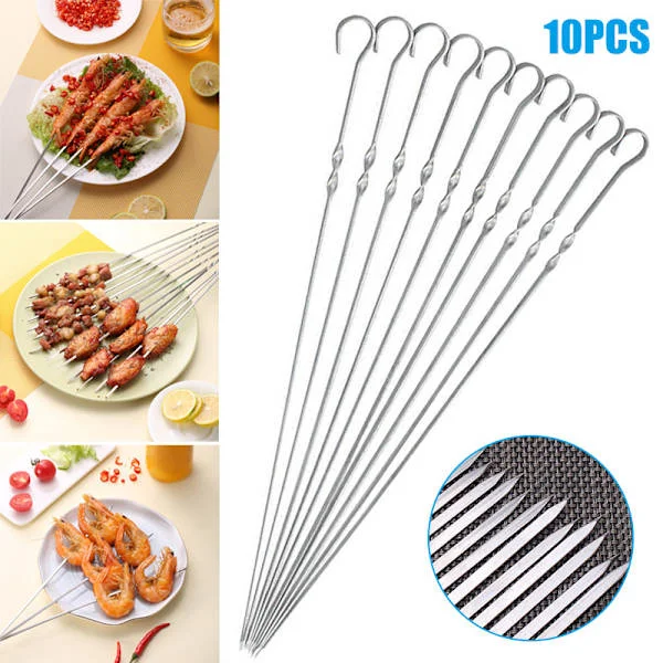 10 st metallspett 38 cm Grill BBQ Kött Grönsakskebab Shish Kökstillbehör