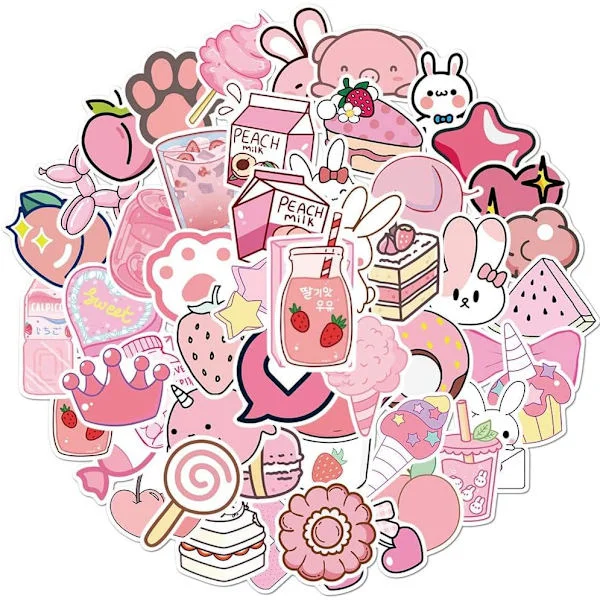 50 stk. lyserøde søde klistermærker, vandtætte selvklæbende vinylklistermærker Kawaii klistermærker æstetiske til vandflasker bærbare computere