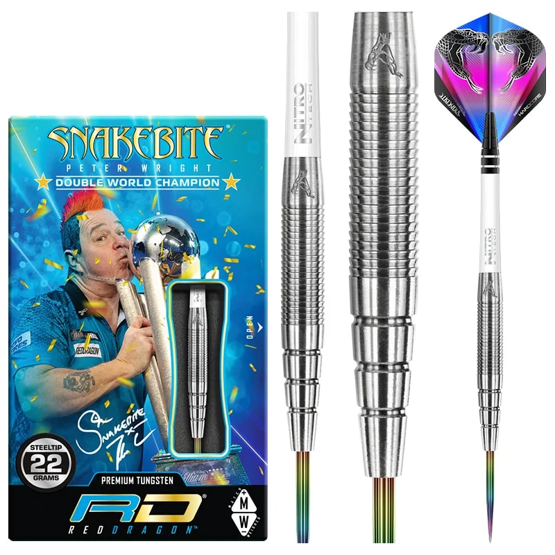 Peter Wright Snakebite PL15 Darts | 90% Tungsten | Red Dragon Tungsten Steel Tip Darts 22g | Red Dragon Darts