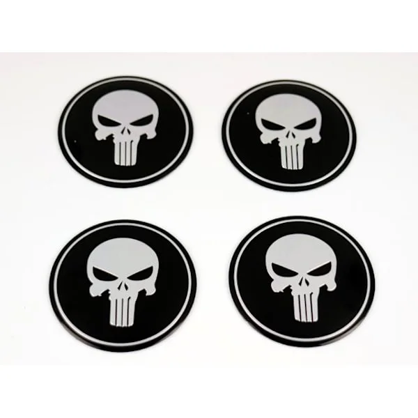 Dödskalle hjulnav emblem till fälgar och centrumkåpor 4-pack
