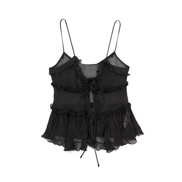 Fashion Ruffle Linen Trousers with Suspenders BLACK S Black