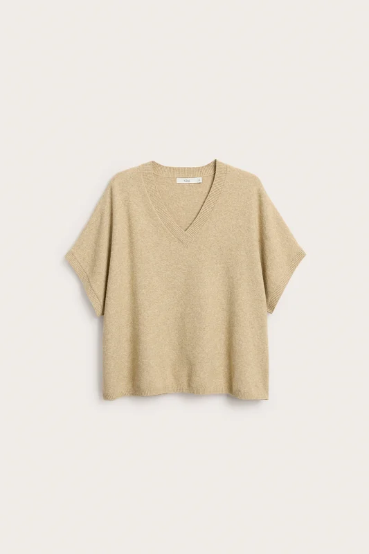 Kappahl | Kortärmad stickad tröja Melerad beige 2XL | Dam
