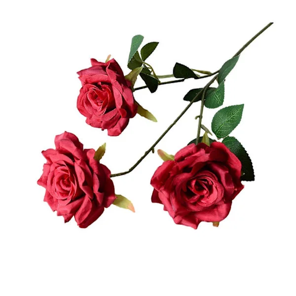 Kunstig roseblomst Realistisk falsk langstilket rosebukett med 3 hoder blomster for bryllupsmidtpunkter Hjemmefestdekor