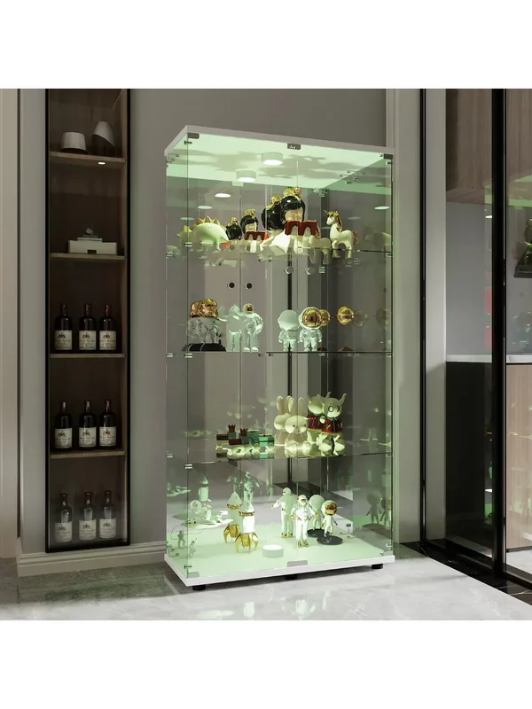 AliExpress - Vitrine en verre LED, vitrine sur pied à 4 niveaux, vitrine pour salon, chambre à coucher, entrée, décoration de chambre, blanc/noir