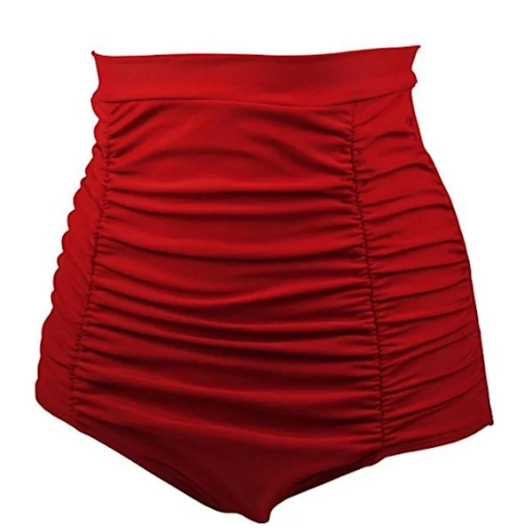 Bikinitrusser til kvinder med høj talje, rynket, retro, vintage, rød~CJY rød