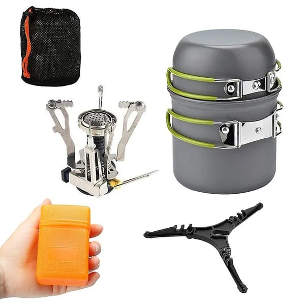 Camping Cookware Set with 3000W Camping Stove Pots Pans Tank Bracket For Outdoor Picnic Camp