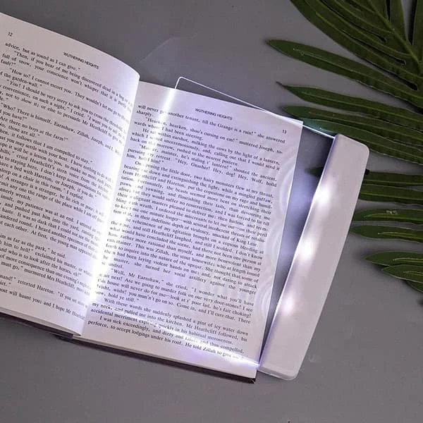 Flat Book Light for Reading in Bed at Night Clear LED Book Full Page Light Illumination Panel Flat Lamp Board Wireless White