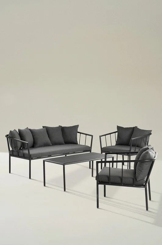 Jotex - Loungemøbler - 4 Dele Polyetherskum/Aluminium/Polyester Sort MENTON Køb Loungemøbler hos Jotex