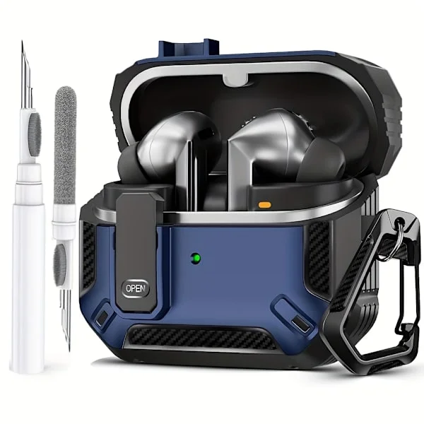 Kompatibel med Galaxy Buds 3 Case & Galaxy Buds 3 Pro Case, med rengøringssæt, fuld krops stødsikker kulfiber beskyttelsesetui til Galaxy Buds 3 Pro