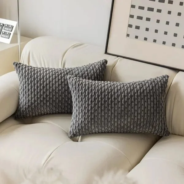 Fløyel Putetrekk Stripete Dekorativt Putetrekk med Skjult Glidelås, Egnet for Hjem/Sofa/Soverom/Bil, 2-pakning (30 x 50 cm Grå)