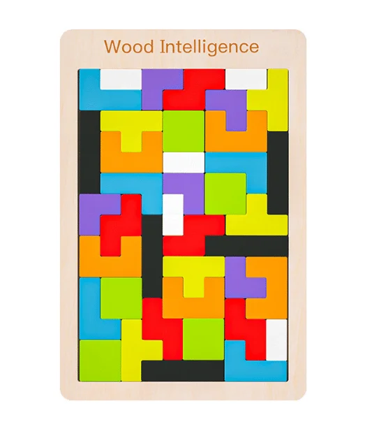 Tetris Pussel 3D Trä, Pusselspel med Färgglada Geometriska Block, Montessori Leksaker för Barn 3 4 5 År, Intelligens Hjärna Pussel
