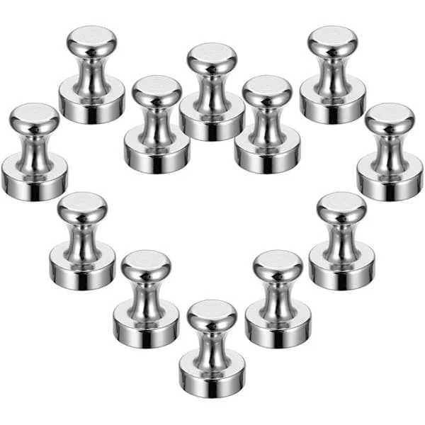 Strong Refrigerator Magnets, Neodymium Magnetic Push Pins Heavy Duty for Magnetic Whiteboard Office Bulletin Board Kitchen Map 12-Pack 12x16MM
