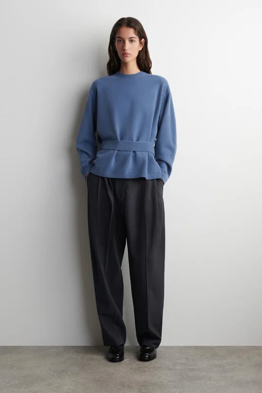 COS Belt-Detail Merino Wool Jumper in Blue - Women