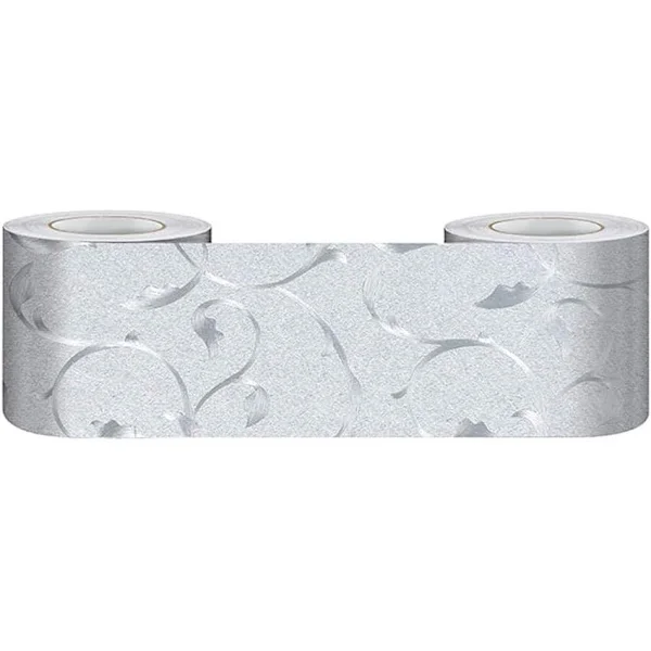 Självhäftande Väggbård PVC Vattentät Tapet Kök och Badrum Sockel Väggdekor Utskuren Anslagstavla Bård Silverranka 5cm X 500cm