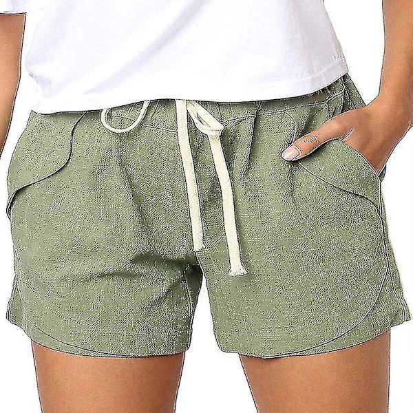 Dam Bomull Linne Sommar Dragsko Elastisk Midja Shorts Byxor