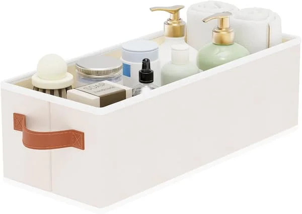 Set med 1 förvaringslåda, lådorganisatör, hopfällbar tygkorg med handtag, klädställning, beige, 38x15,5x13cm