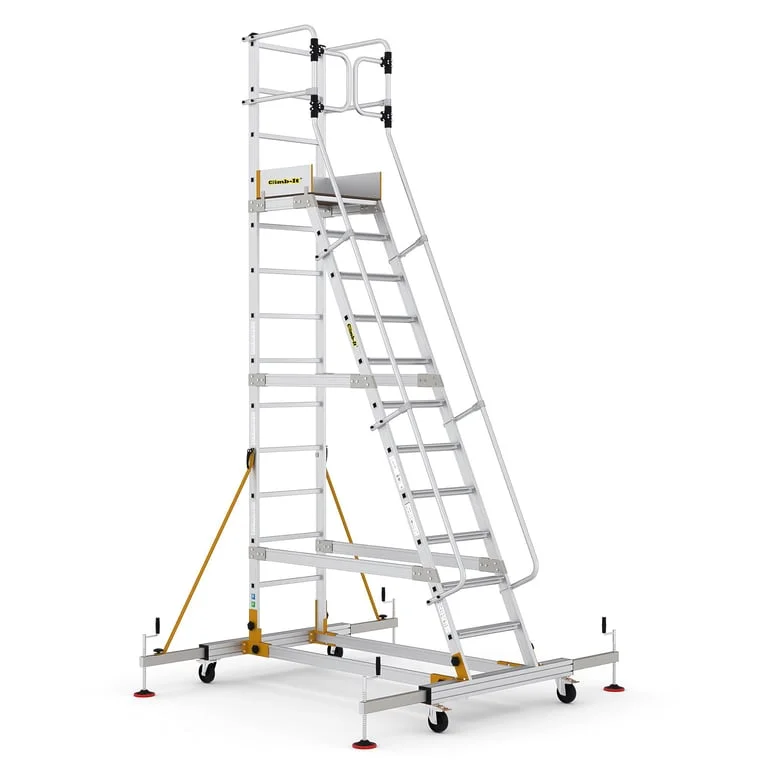 Mobile steps with safety gate, 12 treads, H 3000 mm