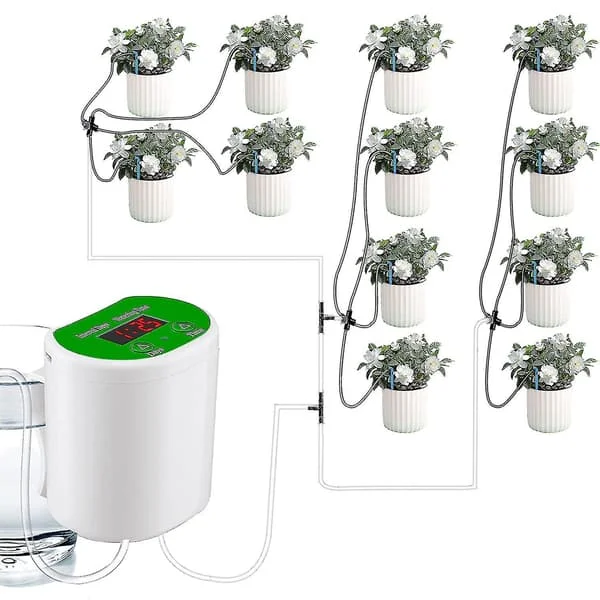 Automatiskt bevattningssystem, 12 st Droparrow droppbevattningskit för inomhusväxter, LED-display och USB-kraftstation automatiskt bevattningssystem, 