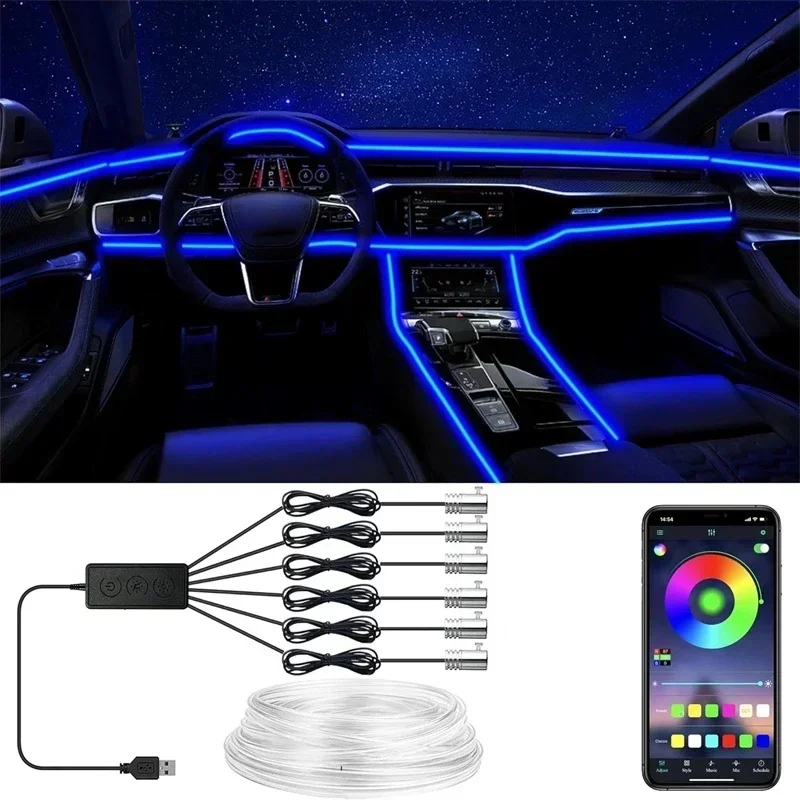 AliExpress - Flexibele EL-draadverlichting met app-bediening Omgevingssfeer Striplicht Decoratieve lampen 12V Auto-interieur Neon RGB Led-strip
