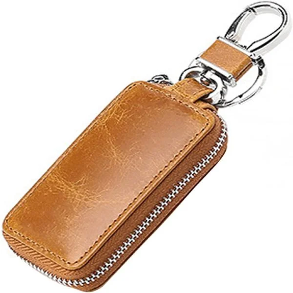 Leather Key Fob, 1.57''x3.44'' Key Holder Keychain Mini Coin Purse Multifunctional Security Bag Case for Men (Brown)