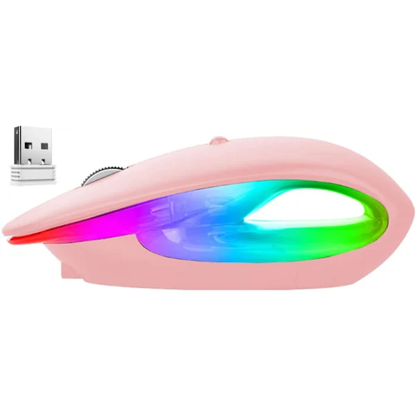 Trådløs spillmus, oppladbar, 2,4G støyfri mus med USB-mottaker - bærbar datamus for PC, nettbrett, bærbar PC - rosa