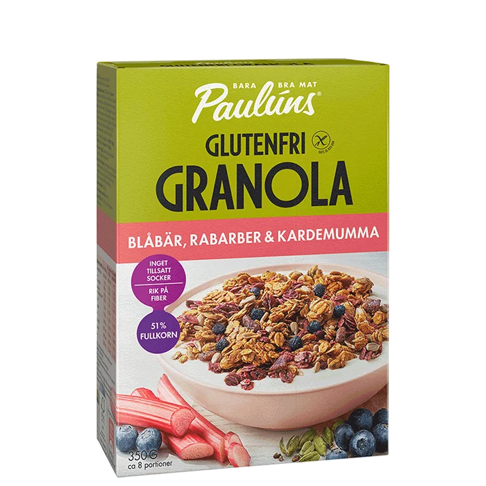 Paulúns Glutenfri Granola Blåbär Rabarber Kardemumma 350 g